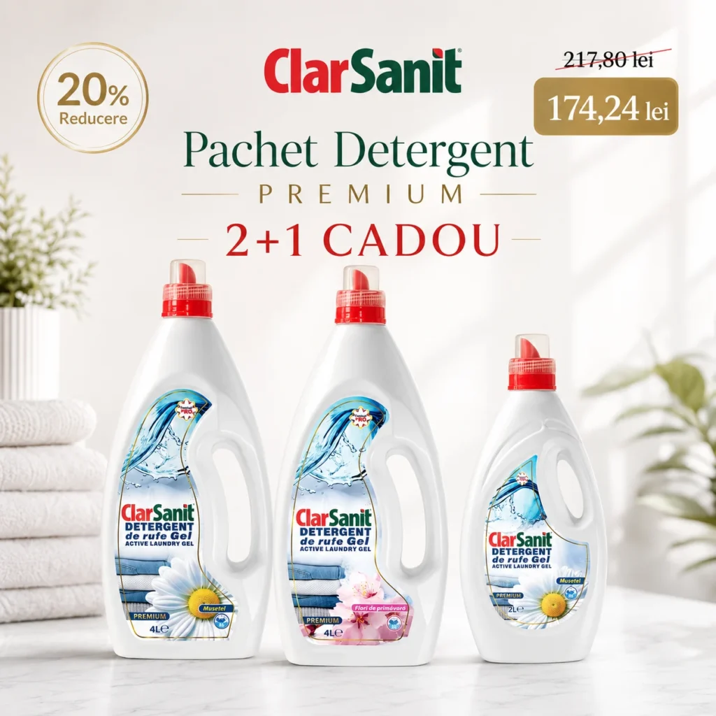 Pachet PREMIUM Detergent lichid rufe – Mușețel și Flori de primăvară (2×4L) + CADOU 2L Mușețel