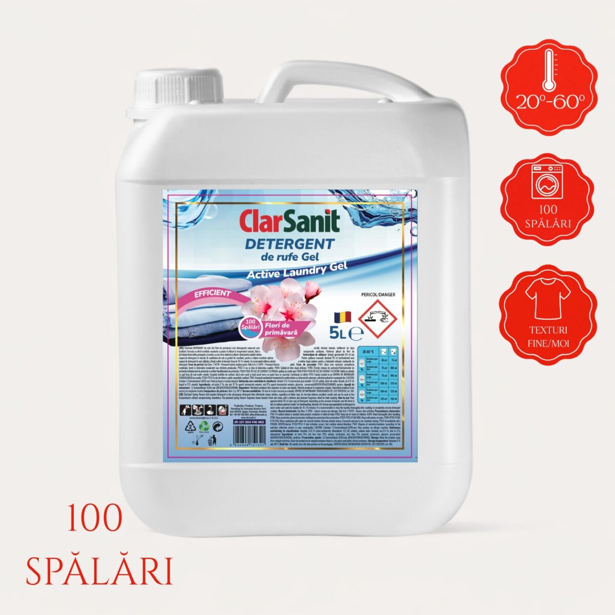 ClarSanit Efficient – Detergent pentru rufe, Flori de Primăvară, 5 L