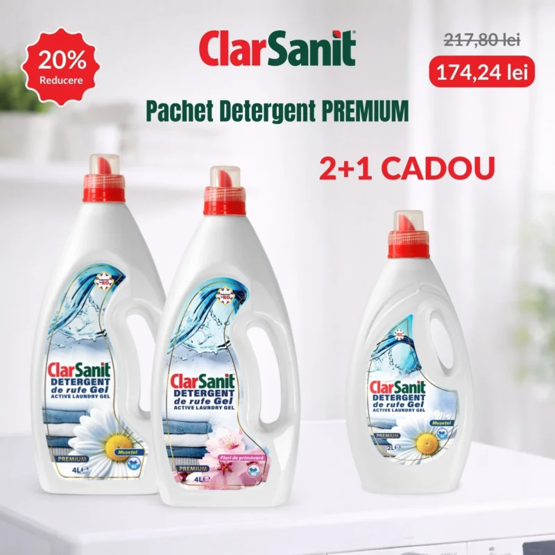 Pachet PREMIUM Detergent lichid rufe – Mușețel și Flori de primăvară (2×4L) + CADOU 2L Mușețel