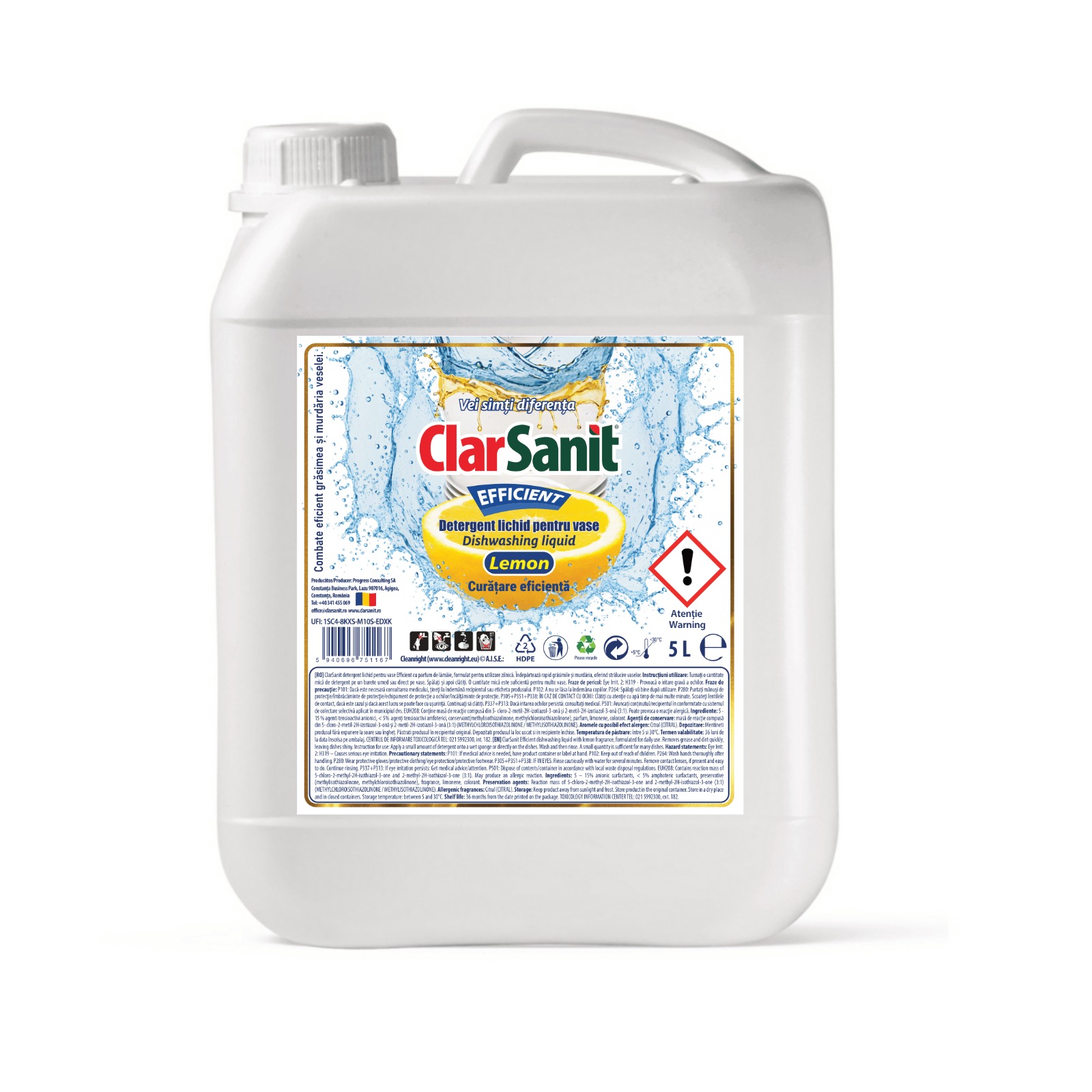 ClarSanit Detergent de vase EFFICIENT Lemon 5L