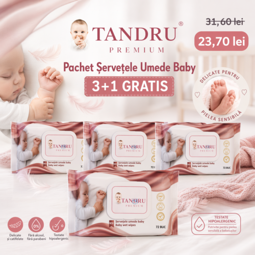 Șervețele umede Baby Tandru ClarSanit 72 buc – Pachet 3+1 GRATIS - imagine 1