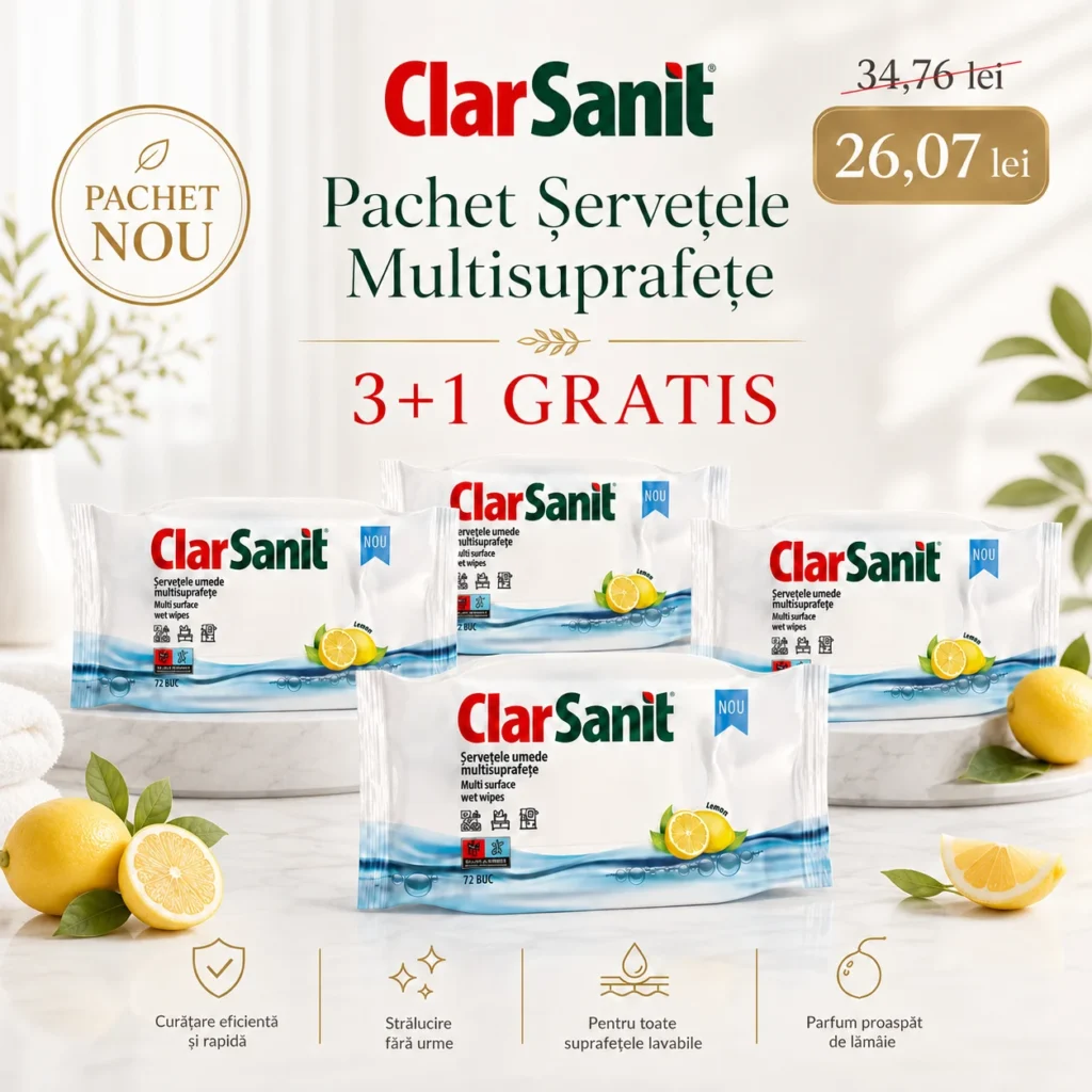 Șervețele multisuprafețe ClarSanit 72 buc – Pachet 3+1 GRATIS