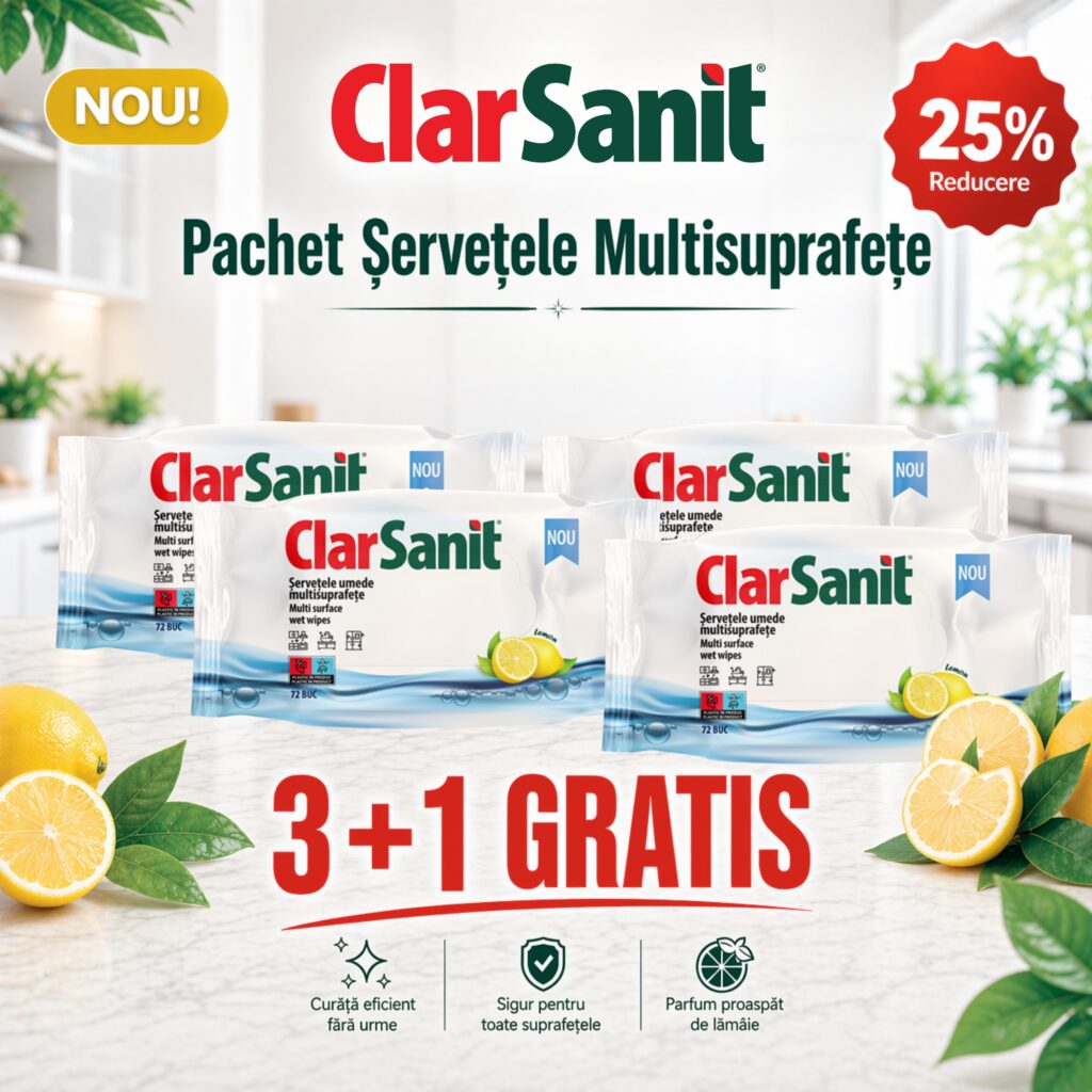 Șervețele multisuprafețe ClarSanit 72 buc – Pachet 3+1 GRATIS
