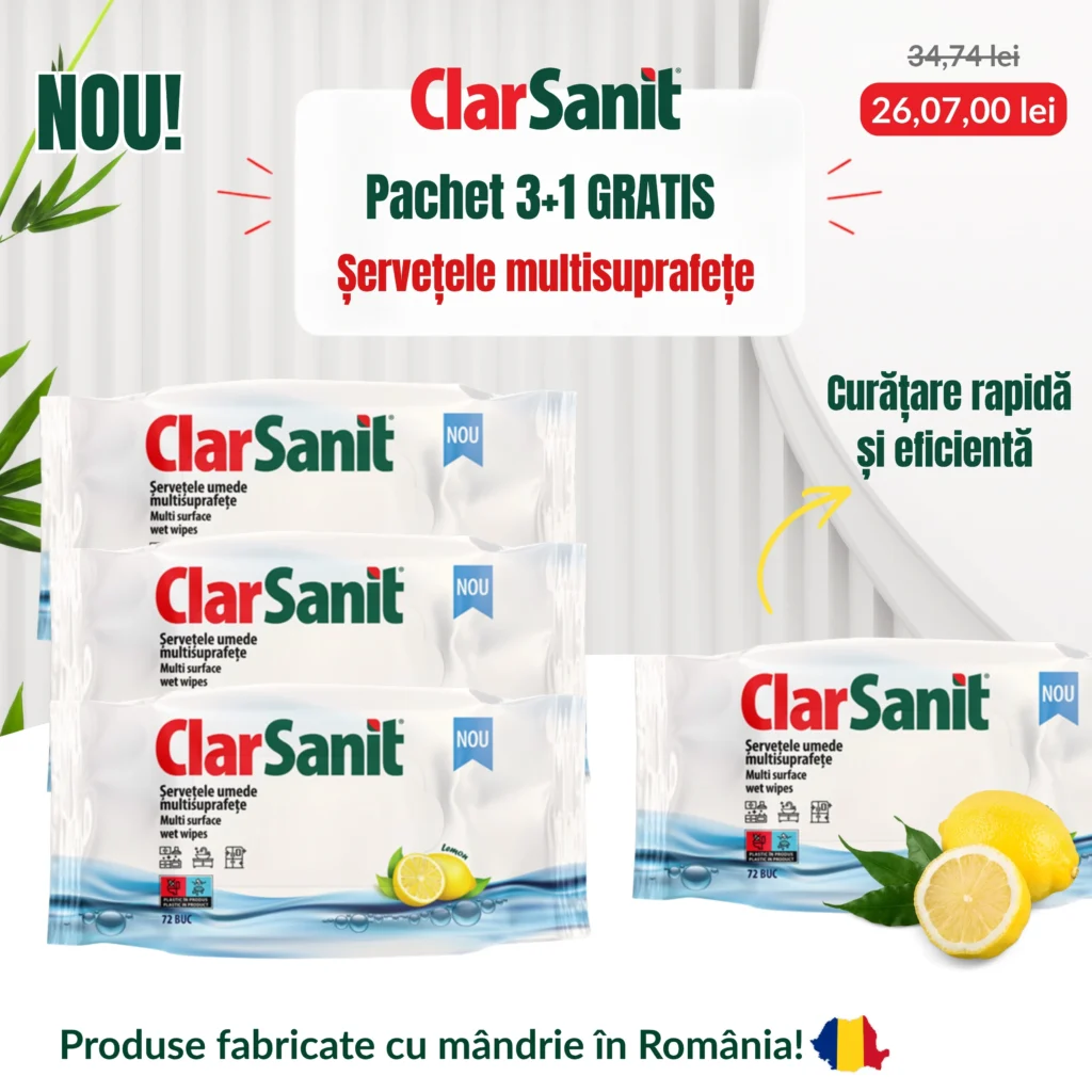 Șervețele multisuprafețe ClarSanit 72 buc – Pachet 3+1 GRATIS
