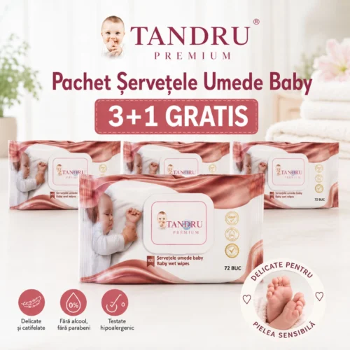 Șervețele umede Baby Tandru ClarSanit 72 buc – Pachet 3+1 GRATIS - imagine 1