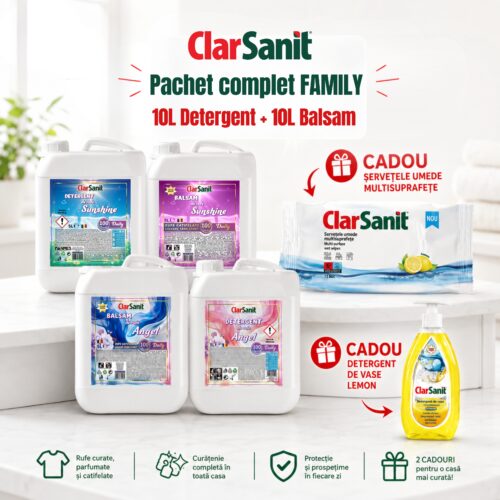Pachet Complet ClarSanit FAMILY 10L Detergent + 10L Balsam + CADOURI - imagine 1