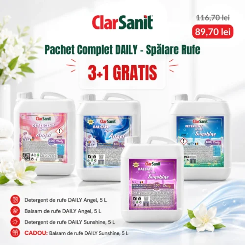 Pachet Complet ClarSanit DAILY Spălare Rufe 20L – 10L Detergent + 10L Balsam, 3+1 Gratis - imagine 1