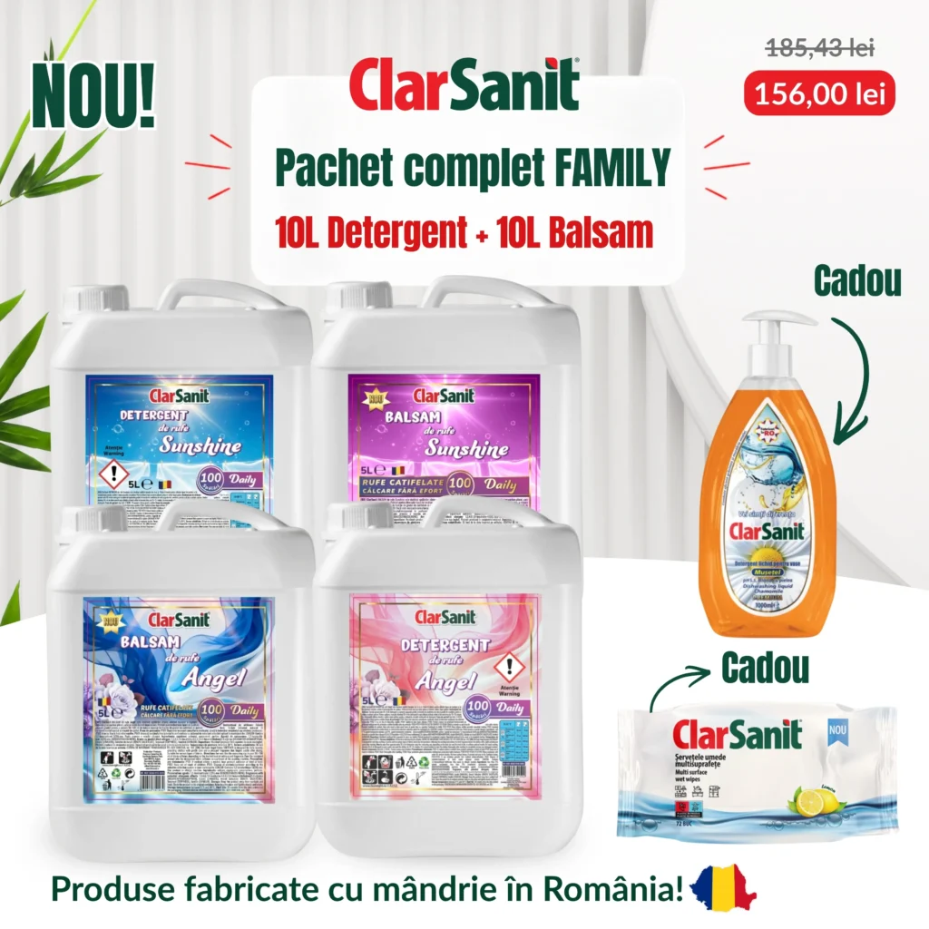 Pachet Complet ClarSanit FAMILY 10L Detergent + 10L Balsam + CADOURI